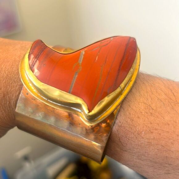 Vintage Brass Agate Stone Bracelet - Picture 2 of 4